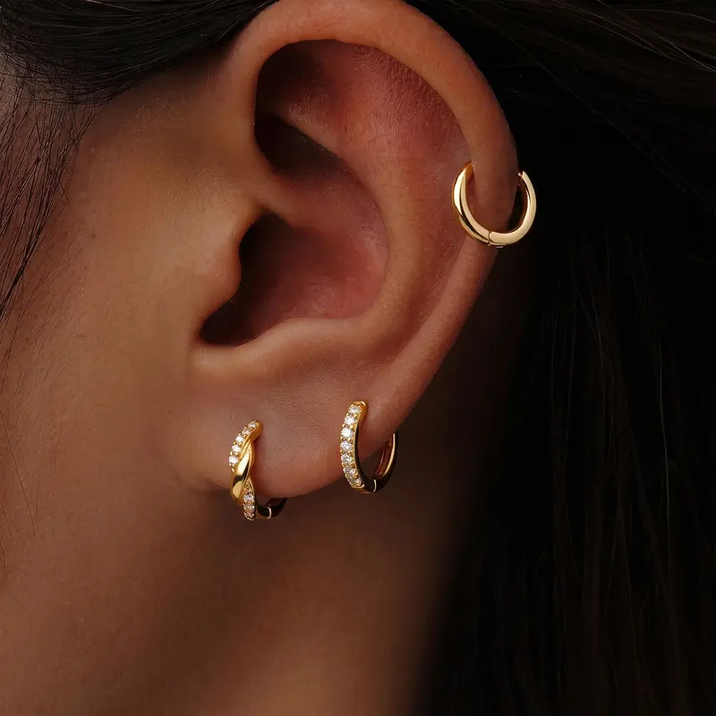 Women's 3-Pair Small Huggie Earrings Hoops Set, 14 Karat Gold/Silver Plated Brass Cartilage Jewelry, Hypoallergenic Dainty Gold-Tone Earrings for Evening Parties, Gold Plated Earrings