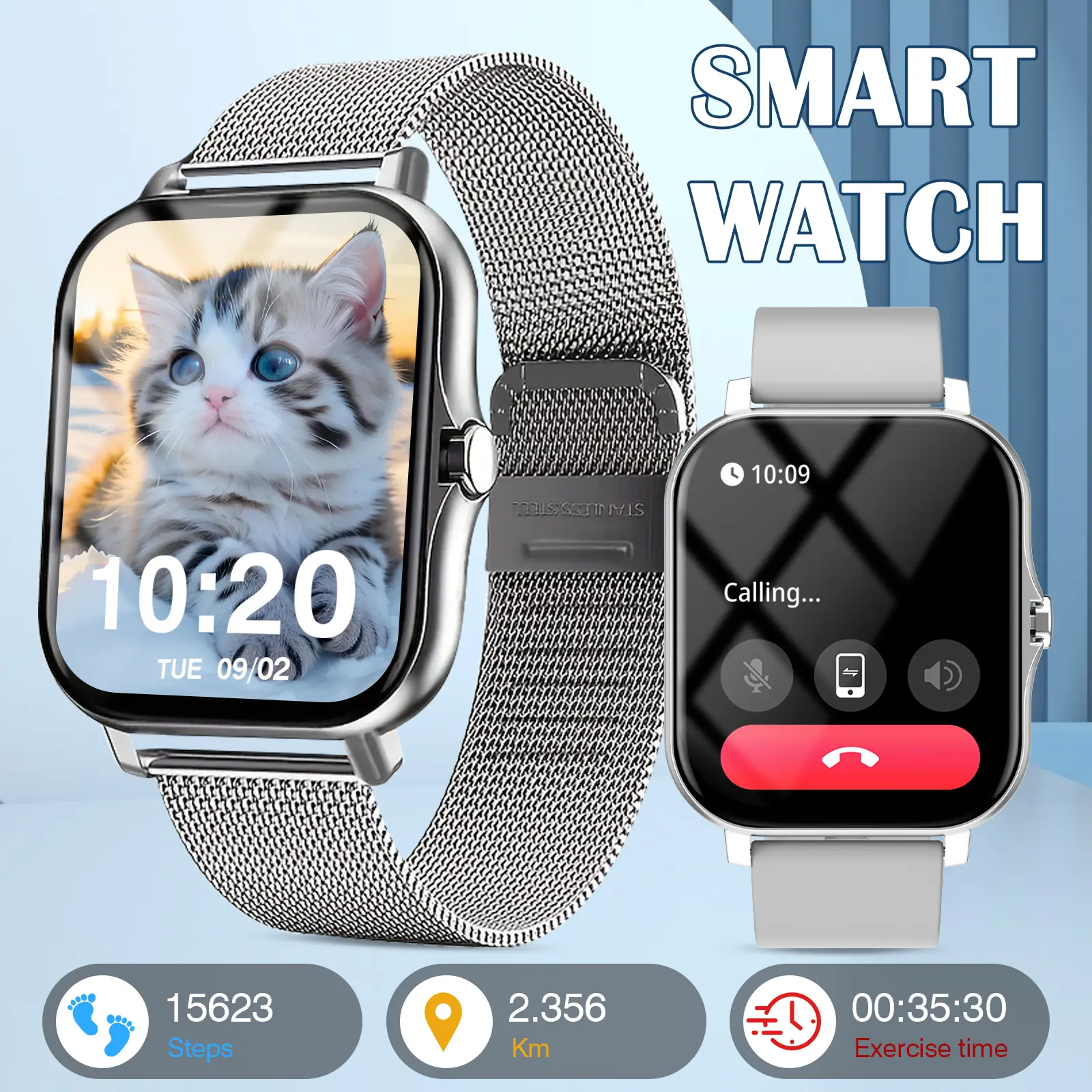 Fitness Smartwatch with Pedometer - Wireless Call & Message Reminder, Pedometer & Calorie Tracking, Multiple Sports Modes for Gym & Outdoor, Weather Forecast, Wireless Connection, Unisex for Men Women Fitness Enthusiasts