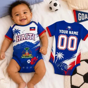 Personalized Haiti Baby Soccer Bodysuit, Custom Name Number Infant Football Jersey, Haiti Fan Baby Outfit, Haiti Jersey Romper Gift 3XR