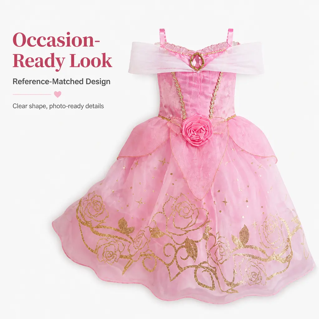 Girls’ princess costume dress, off-shoulder tulle dress for Cinderella, Rapunzel, Belle, and Aurora; kids’ fairy tale birthday party cosplay fancy dress outfit for little girls