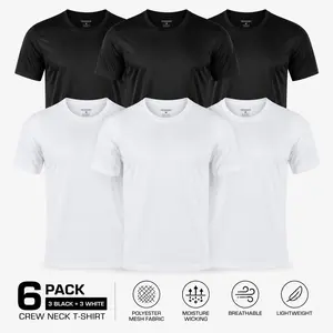 Men's 6 Pack Crew Neck T-Shirts - Premium Breathable Mesh Fabric Quick Dry Moisture Wicking Soft Comfortable Tees for Workout Sports Everyday Use outdoor casual