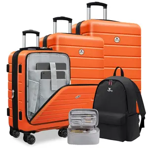 KEYTANG Classic 5 Piece Set Luggage Hard Shell, 20" Expandable Carry-On Luggage with Front Open Pocket, Bonus Travel Backpack & Makeup Bag