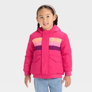 Toddler Girls' Striped Heavyweight Puffer Jacket - Cat & Jack