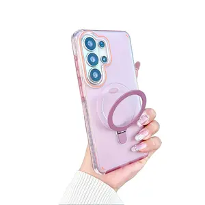 Magnetic Matte Phone Case for Samsung Galaxy S26 S25 S24 Ultra Plus with Rotatable Ring Stand Compatible with MagSafe Shockproof Translucent Anti-Yellowing Protective Cover