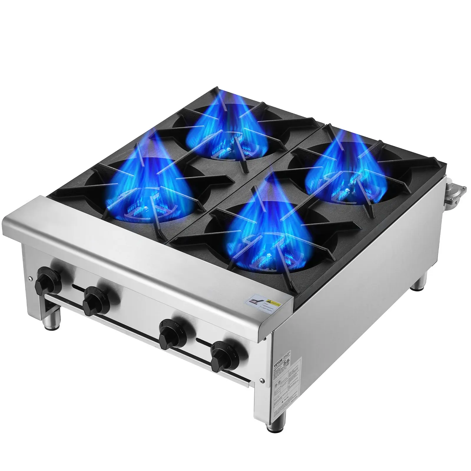 Summervibes VEVOR Commercial Gas Stove with 4 Burners, Propane and Natural Gas Countertop Cooking Stove Range, Stainless Steel Gas Hot Plate, Commercial Cooking Equipment for Restaurant, 112, 000 BTU