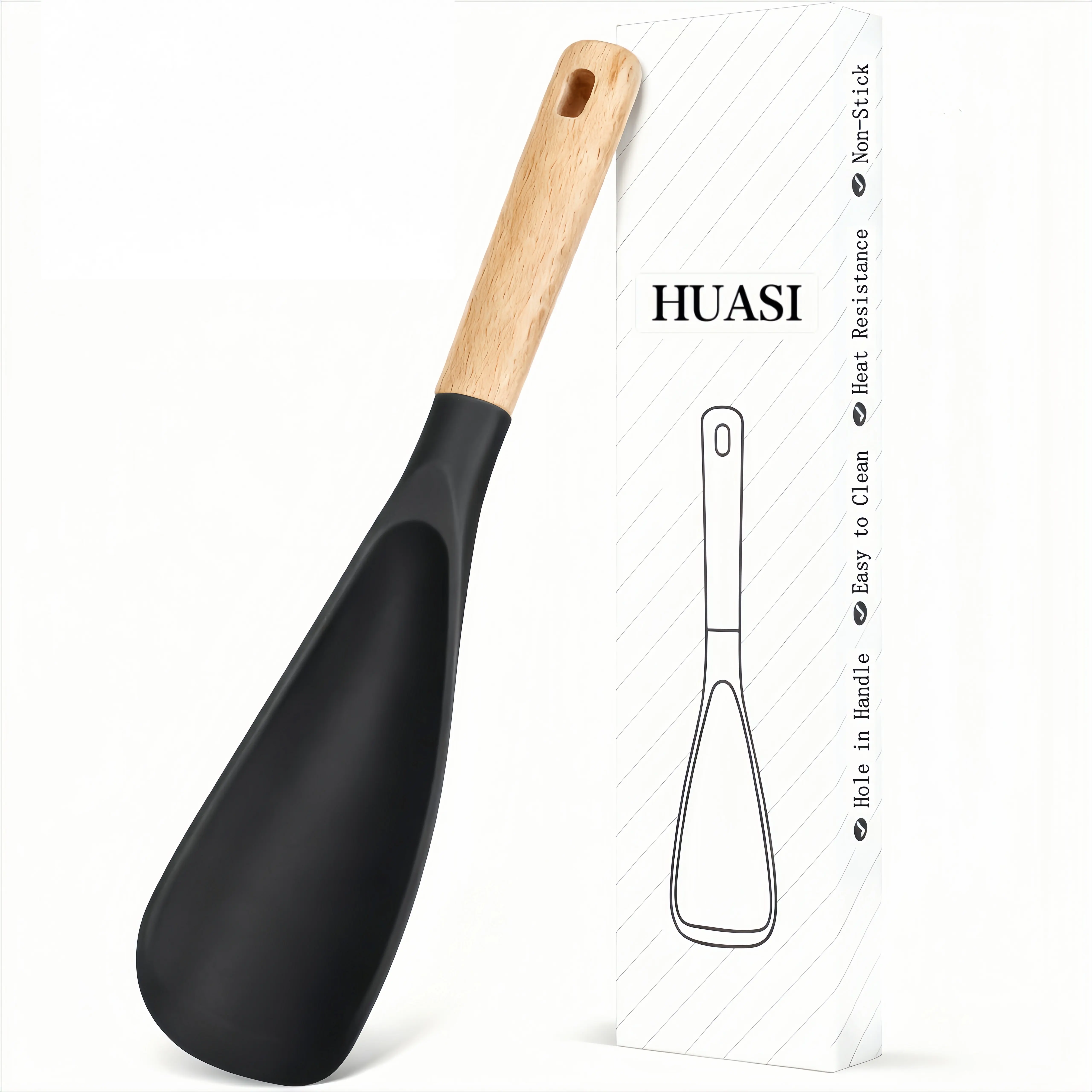 11.22-in BPA-Free Matte Silicone Cooking Spoon with Wooden Handle, Heat Resistant Spoons, Essential Kitchen Cooking Accessories for Stirring and Serving