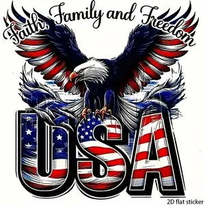 1pc 2D Flat Waterproof Universal Car Sticker, American Patriotic Theme with "Faith, Family, Freedom" Text Bald Eagle Flag Design for Cars, Trucks, Laptops, Car Windows Walls, Decorative Vinyl Decal Truck Decals