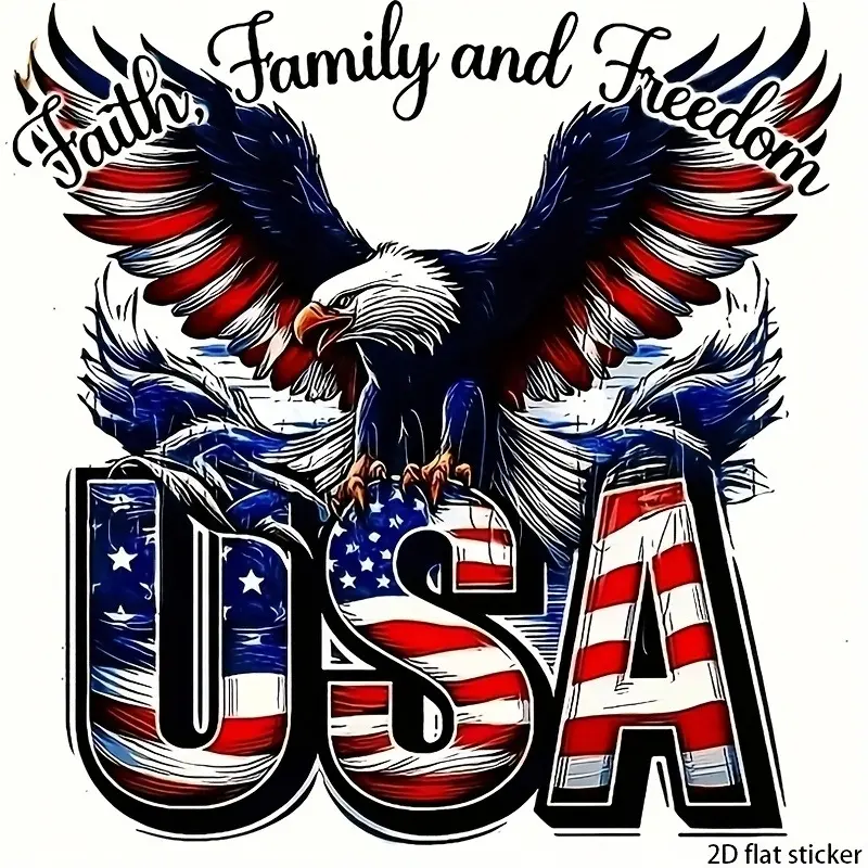 1pc 2D Flat Waterproof Universal Car Sticker, Multipurpose Car Decal, Automotive Decals, Vehicle Decoration, American Patriotic Theme with 'Faith, Family, Freedom' Text Bald Eagle Flag Design for Cars, Trucks, Decorative Vinyl Decal Truck Decals