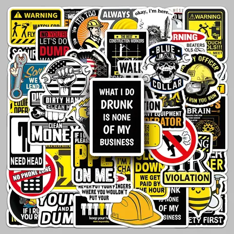 50pcs safety helmet slogan cartoon personality decoration creative phone case glass pencil case album diy stickers