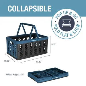 CleverMade Collapsible Shopping Basket with Handles, 24L, Ocean, 3PK