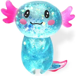 Axolotl Squishy Stress Relief Toy Glitter Fidget Toys Cute Malt Sugar Axolotl Toy Fidget Toys for Youth Adult, Party Favors Anxiety Relief Squishy Toys(Blue)
