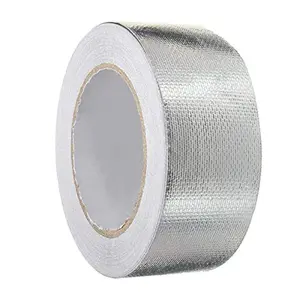 Glass Fiber Cloth  Foil Tape, HAOT Fireproof Self-Adhesive Tape High Temperature Leak Proof Tin Foil Paper Duct Tape Seal Pipe Insulation  Resistance Metal Repair 2" x 82' Roll -