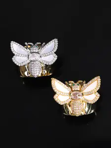 Charm Iced Out 18k Gold-Plated Copper Zircon Little Bee Ring, Unisex Jewelry for Daily Wear, Sparkling Blingbling Design