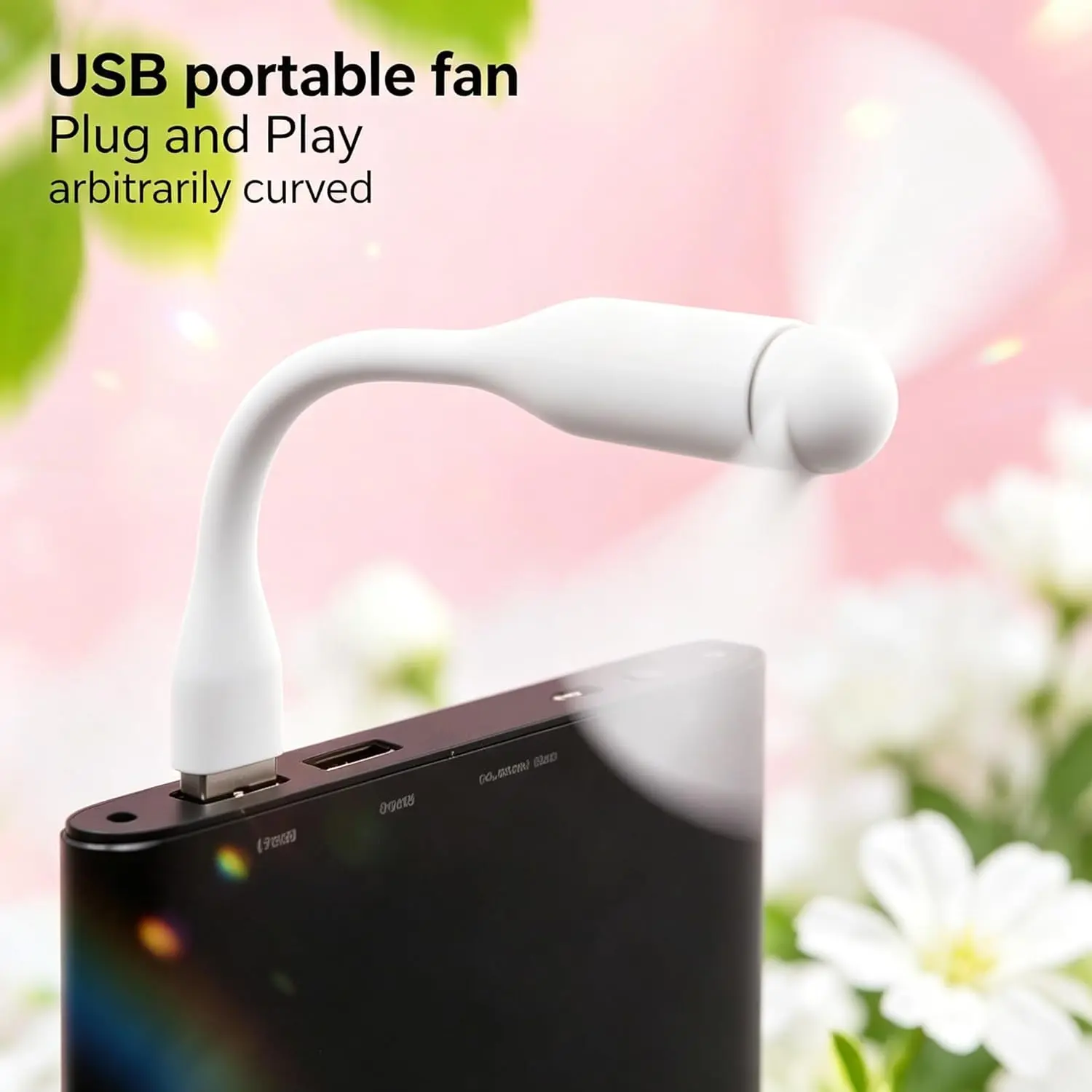 Portable USB Mini Folding Handheld Fan With Flexible Safe TPE Fan Blades, Lightweight Personal Cooling Fan Compatible With Computers Laptops Tablets USB Ports, Available In Black White Pink For Office Travel Daily Use