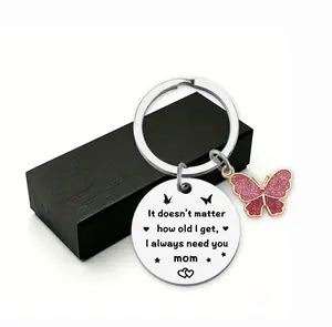 Mom Keychain Mothers Day Birthday Gifts for Mom from Daughter Son Kids, Sentimental Butterfly Keychain for Mom Mother In Law, "I Always Need You Mom" Engraved Keychain