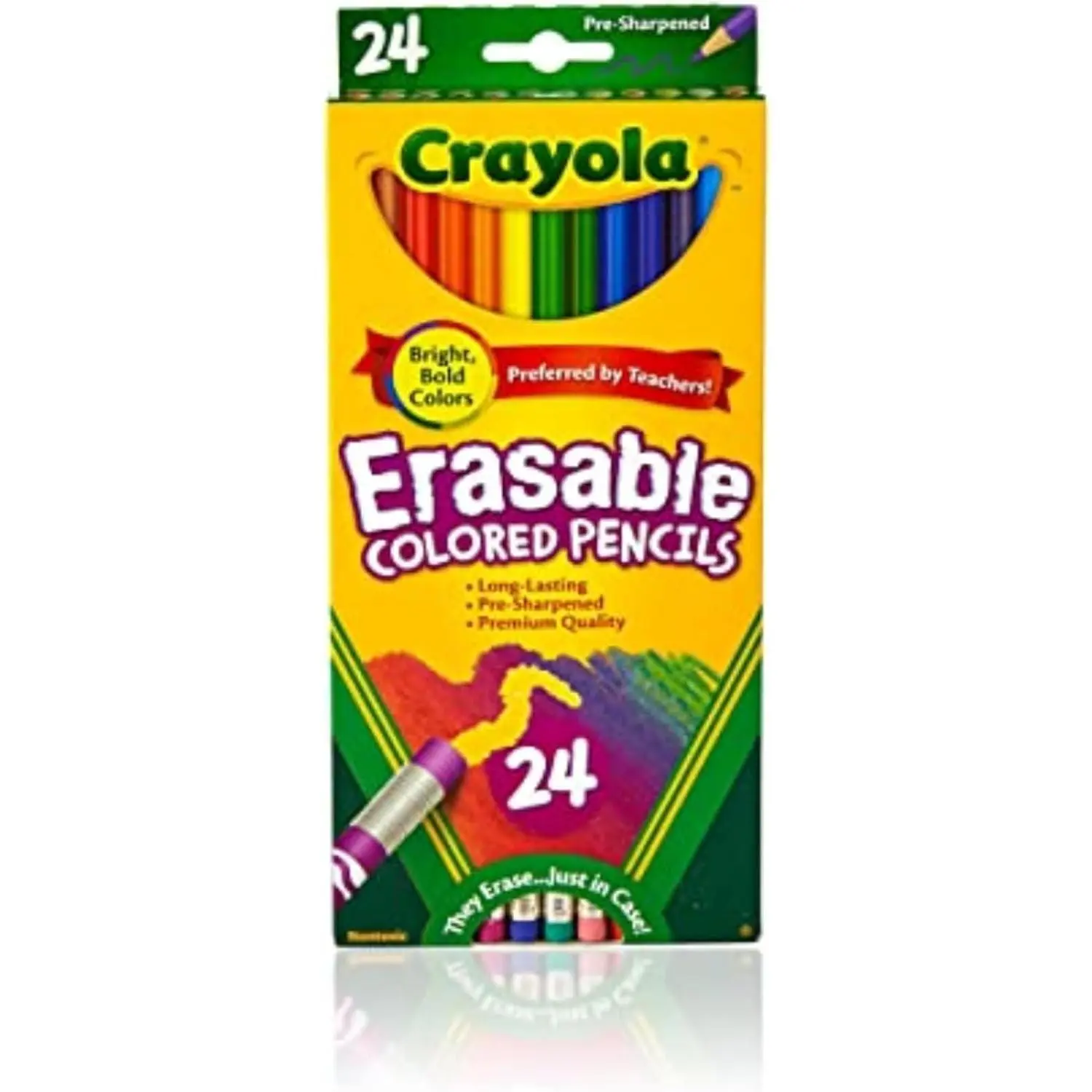 Crayola Erasable Colored Pencils (24ct), Kids Coloring Pencils for Coloring Books, Assorted Colors, Arts & Crafts Supplies, Gifts, Ages 6, 7, 8