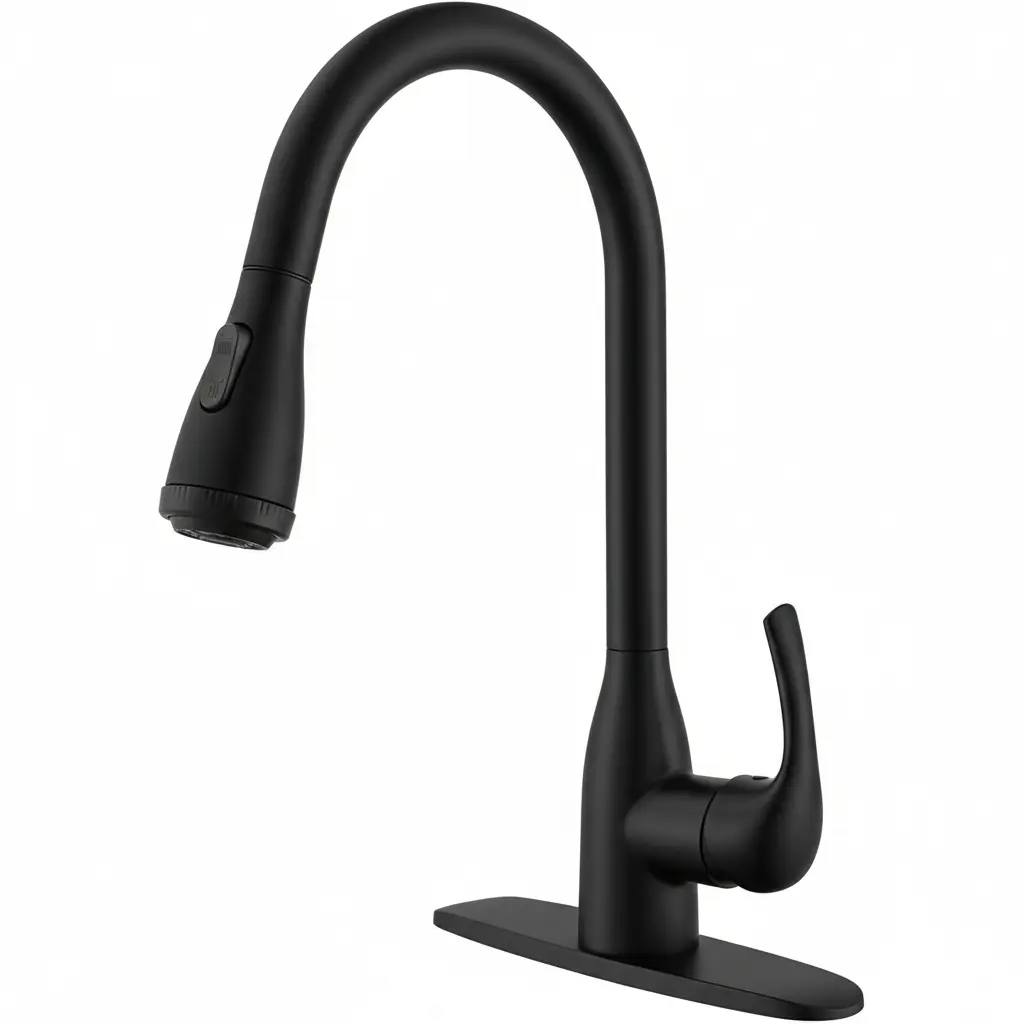 Single Handle High Arc Matte Black Pull Out Kitchen Sink Faucet with 4 Spraying Modes,Single Level Stainless Steel with Pull Down Sprayer
