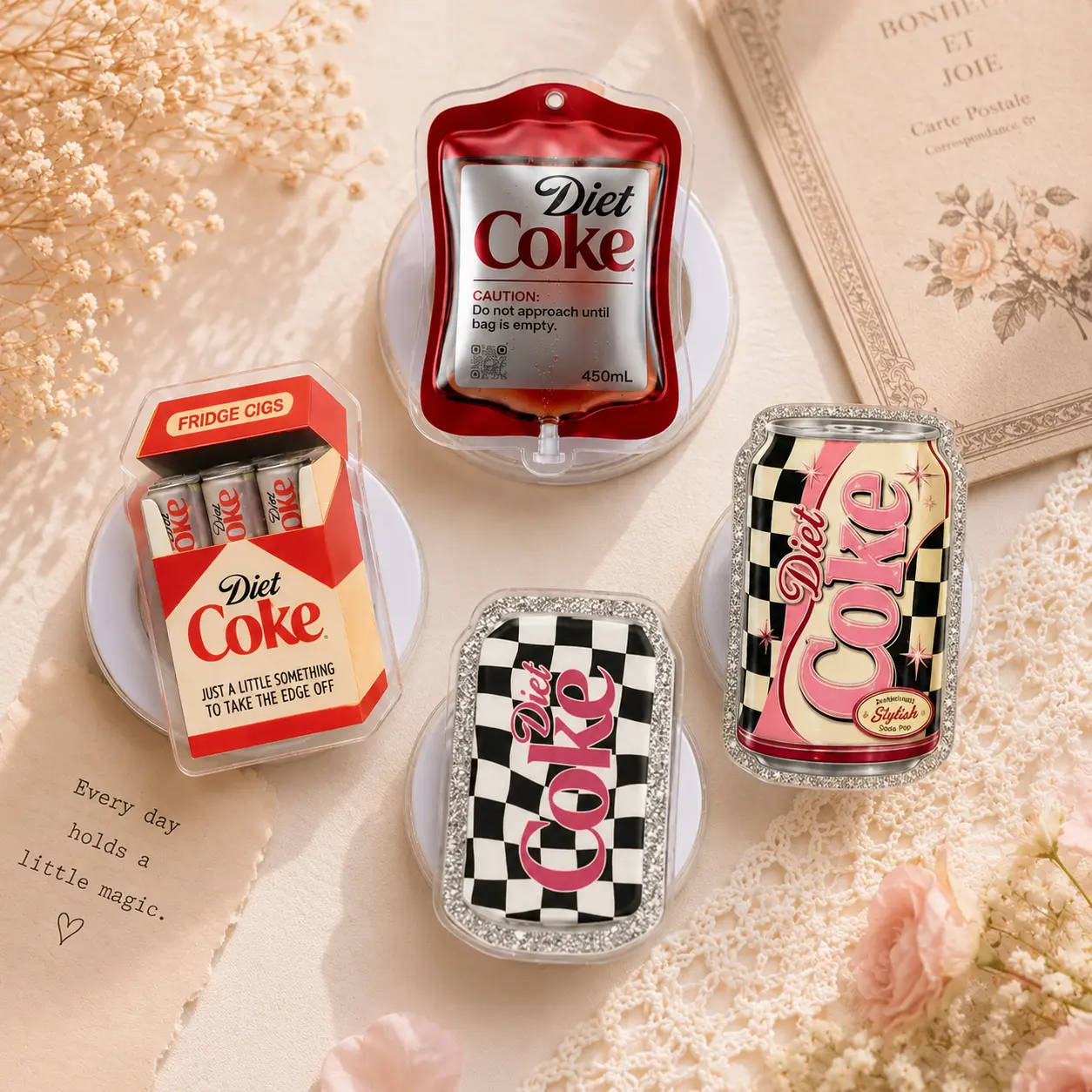 Retro Soda Can Phone Grip, Vintage Cola Inspired Magnetic Phone Holder, Checkerboard Drink Can Design, Cute Y2K Phone Stand, Gift for Soda Lovers
