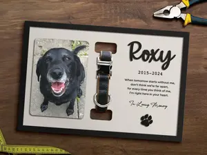 Memorial Pet Collar Holder Sign | Dog Memorial Wood Frame with Collar Display | Pet Loss Sympathy Gift | Custom Dog Remembrance Keepsake | Pet Tribute, 2 layered