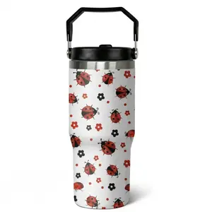 30 Ladybug Flip Tumbler, Ladybug Gifts for Women Girls, Lady Bug Reusable Stainless Steel Travel Mug Tumbler Cup Water Botter,Ladybug Decor Accessories Stuff Coffee Drinkware,Ladybug Gifts for Women Girls
