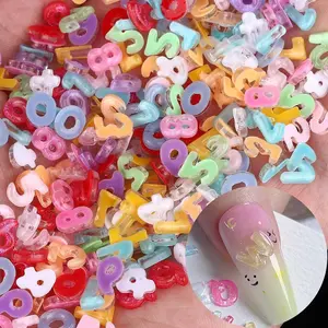 Number Nail Art Charms Random Candy Color Number Resin Nail Rhinestones Kawaii Summer Flatback Figures Nail Gems with Glitter Design Nail Art Accessories for DIY Craft Nail Supplies 230Pcs