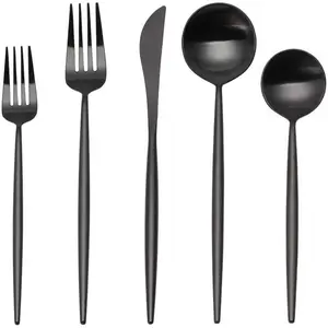 Matte Black Silverware Set,  20- Stainless Steel Satin Finish Flatware Set Service for 4, Kitchen Utensil Set, Tableware Cutlery Set for  and Restaurant