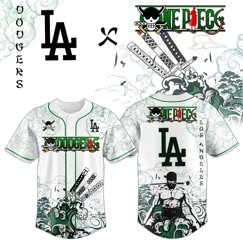 Zoro Anime Baseball Jersey, Premium Breathable Button-Down Athletic Shirt, Vibrant Dye-Sublimation Print, Perfect Streetwear Cosplay Gift for Manga Fans