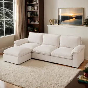 Eyisean 102" L Shaped Modular Sectional Sofa with Movable Ottoman, Comfy Chenille Cloud Sectional Couch, Deep Seat Convertible 3-Seater Couches for Living Room, Apartment, Easy Assembly