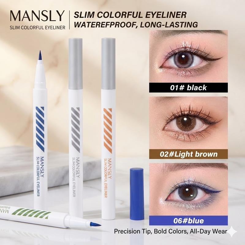 MANSLY Slim Colorful Liquid Eyeliner Pen Waterproof & Smudge-Proof Ultra-Fine Precision Tip for Defined Lines Long-Lasting All-Day Wear Eye Makeup Matte Eyeliner Set Buy 1 Take 1 al teyeliner