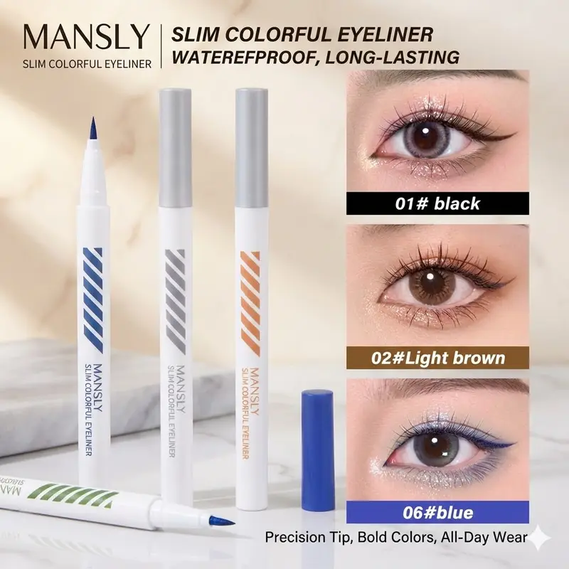 MANSLY Slim Colorful Liquid Eyeliner Pen Waterproof & Smudge-Proof Ultra-Fine Precision Tip for Defined Lines Long-Lasting All-Day Wear Eye Makeup Matte Eyeliner Set Buy 1 Take 1 al teyeliner