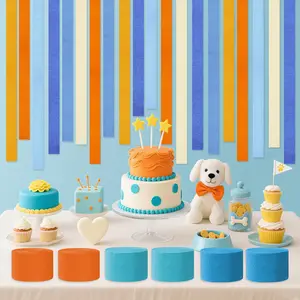 6pcs crepe Paper Streamers Party Decorations, Blue and Orange Party Decorations,  Birthday Party Supplies