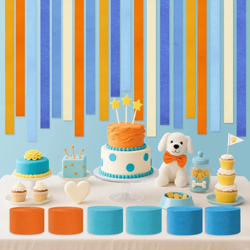 6pcs crepe Paper Streamers Party Decorations, Blue and Orange Party Decorations,  Birthday Party Supplies