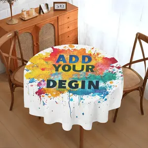 Customizable Round Tablecloth - 60in Polyester, Personalized Photo Print with Vibrant Watercolor Splash Design, Add Your Text or Image, Machine Washable for Indoor/Outdoor Dining, Weddings, Parties, Picnics, Wedding Table Setting, Decorative Dining Cover