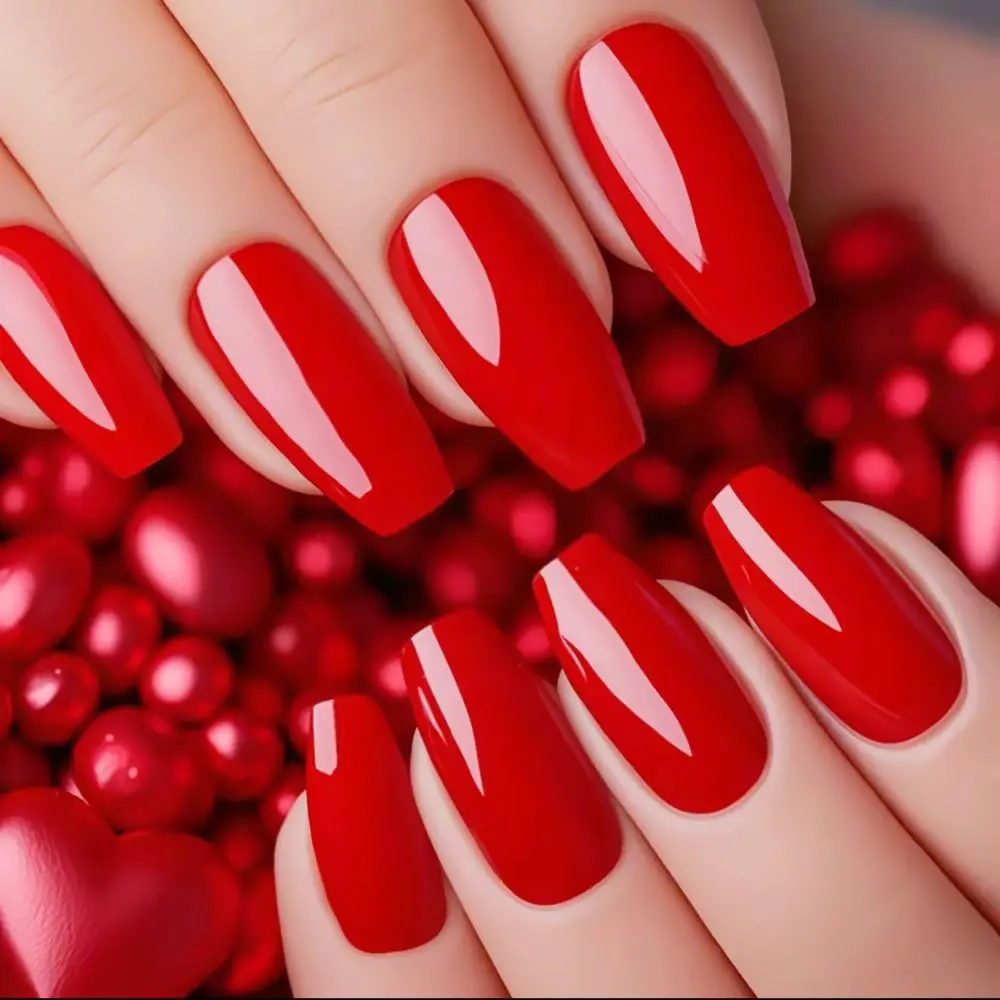 24Pcs Christmas Red Press On False Nails With Adhesive Short Ballerina Coffin Fake Nails DIY Full Cover Tips Manicure Tool