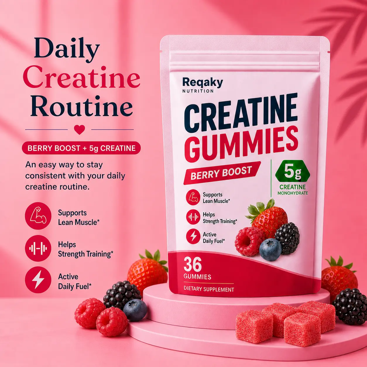 Creatine Gummies for Women - Creatine for Women, Berry Gummies Amino Acids Nutritional Supplements Supporting Energy, Cognitive & Brain Support Amino Acids Nutritional Supplements, Post-Workout Muscle Recovery