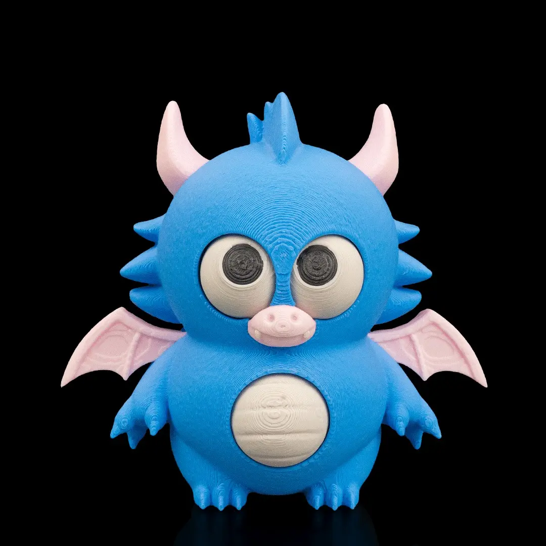 Baby Dragon Mini Figurine - Cute Big Eyed Dragon Desk Decor Collectible, Blue Pink