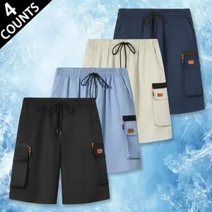 Premium Quick Dry Mens Light Blue Cargo Shorts Casual Drawstring Elastic Waist Zipper Pocket Breathable Athletic Shorts for Gym Workouts Running and Daily Activities