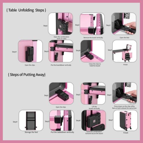 Professional Rolling Travel Portable Nail Art Table with LED Mirror, 3 Lockable Drawers, with Wheels Handle for Mobile Nail Techs & Salon Use,Telescopic Pole Foldable Manicure Station,Pink