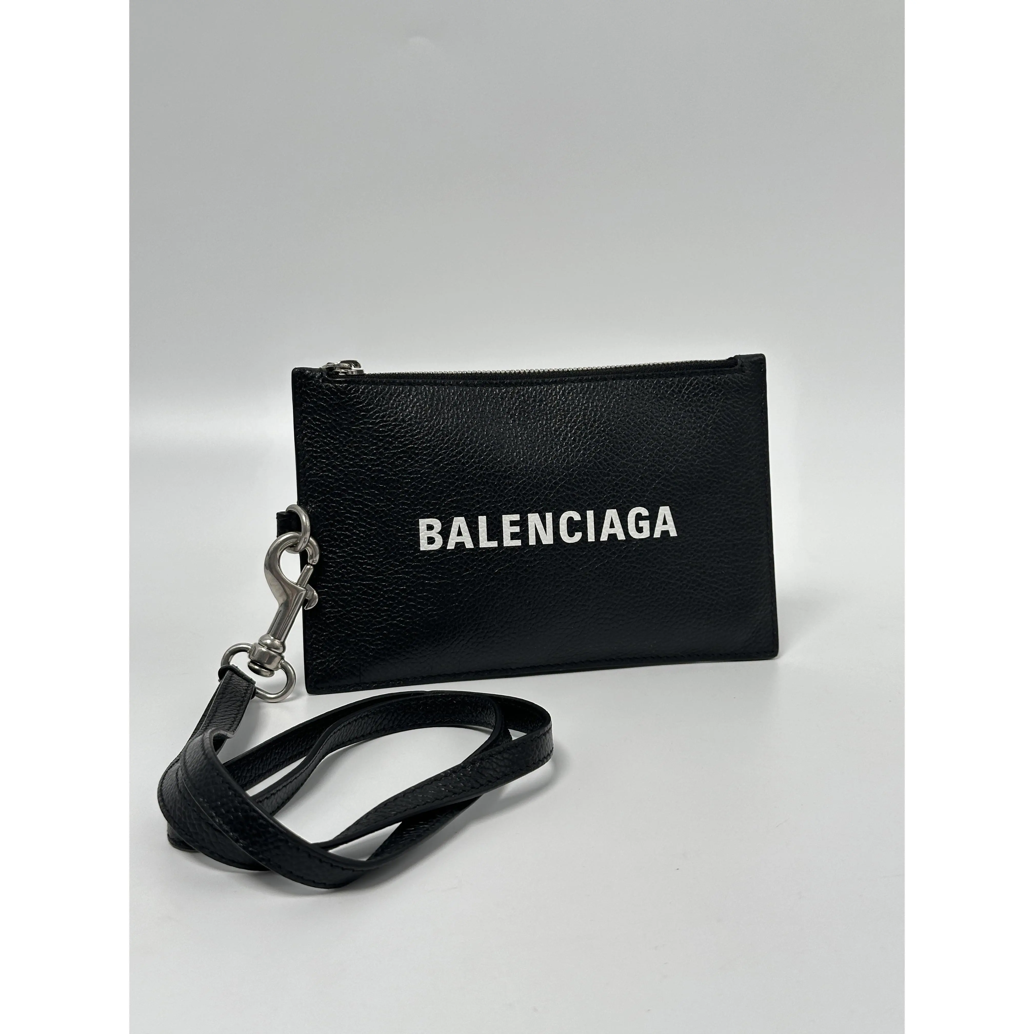 Pre-owned Balenciaga leather Wallet Cash Logo Zip Pouch with Strap JD726BB