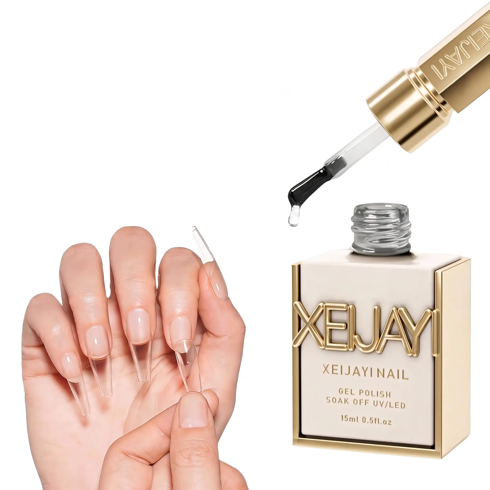 Xeijayi 15ml/bottle Nail Extension Gel, Soft, X 3 in 1 Nail Glue (Tip Adhesive + Base Coat + Light Builder), Soak Off UV/LED, Self-Leveling, Long-Lasting, Fastening