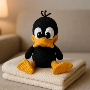 Yarny Bear - Daffy Duck Inspired Amigurumi Plushie - Hand-Crocheted Cartoon Character Doll - Perfect Gift for Everyone