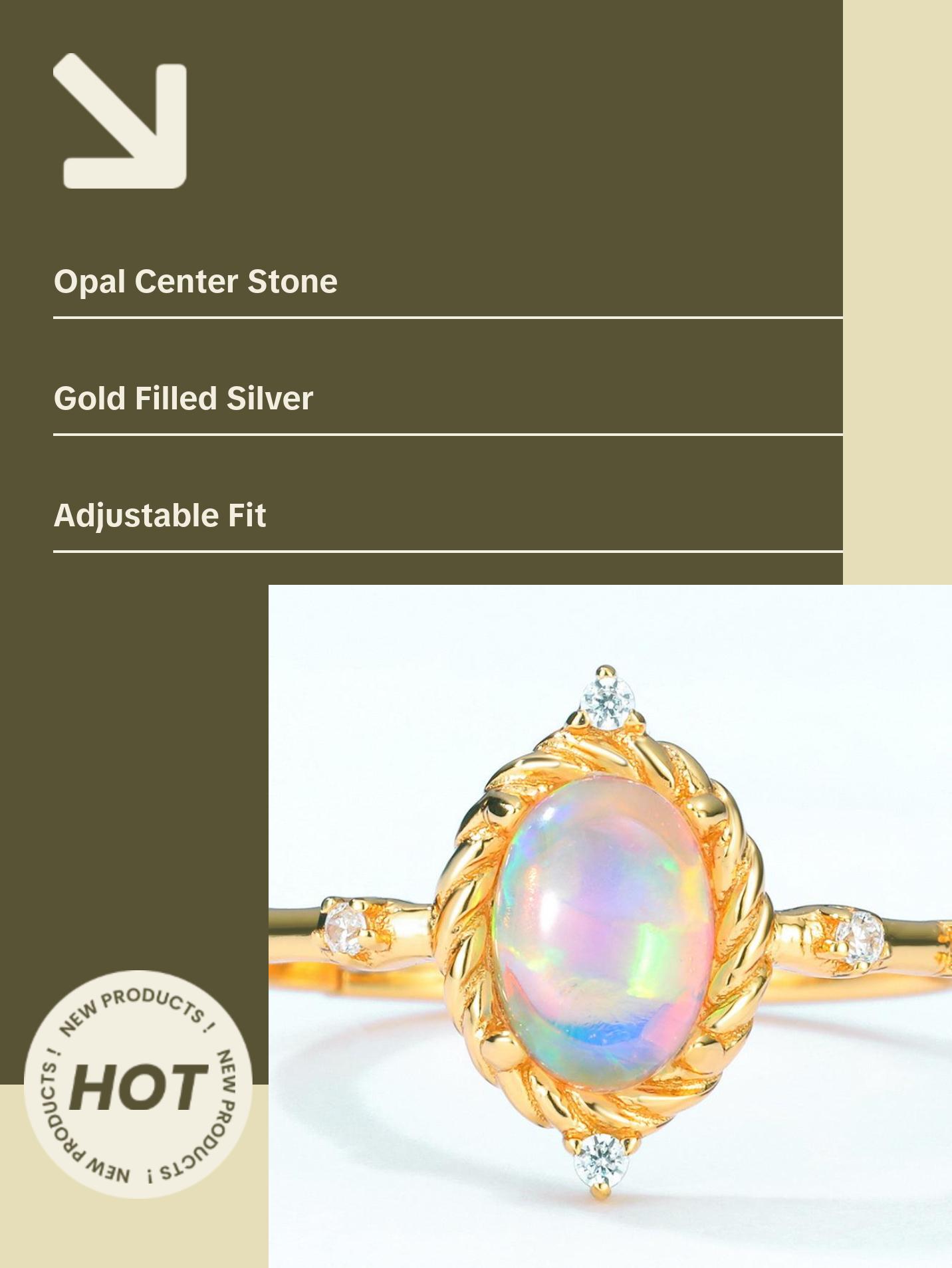 Opal Oval Cut Vintage Style Adjustable Ring