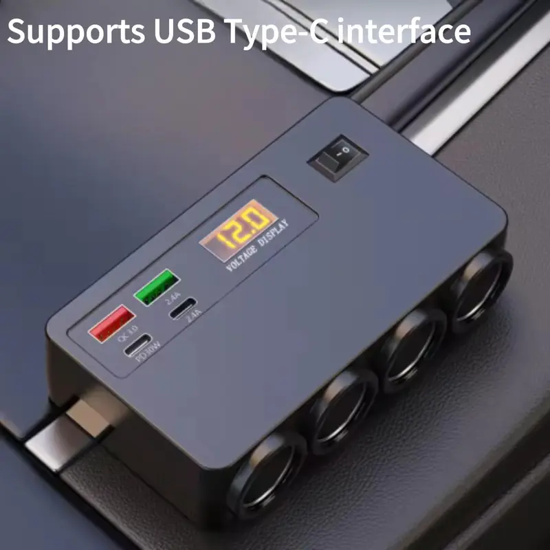 8 In 1 Universal 12V/24V Car Cigarette 120W Car Charger PD QC USB Quick Charge Power Adapter With Digital Display Fast Charging Solution Car Gadgets