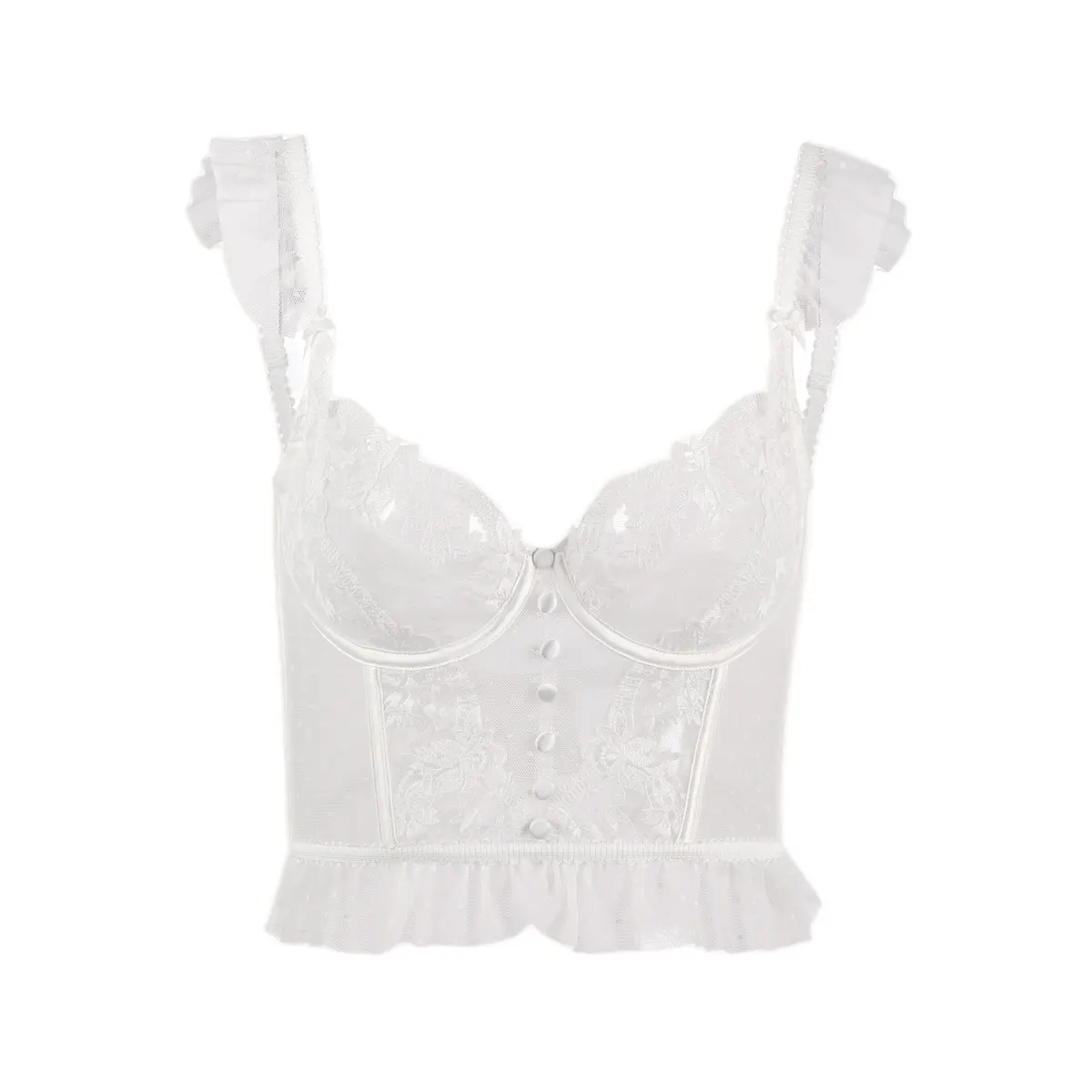 Iris Floral Lace Corset Bralette for Women - French Signature Lace with Stretch Tulle Lining and Embroidered Dot Detailing - Womenswear, Fit Elegance Lingerie Comfortable Silk Piece Polyester Underwear Zipper Lady Basic Minimalist Sexy