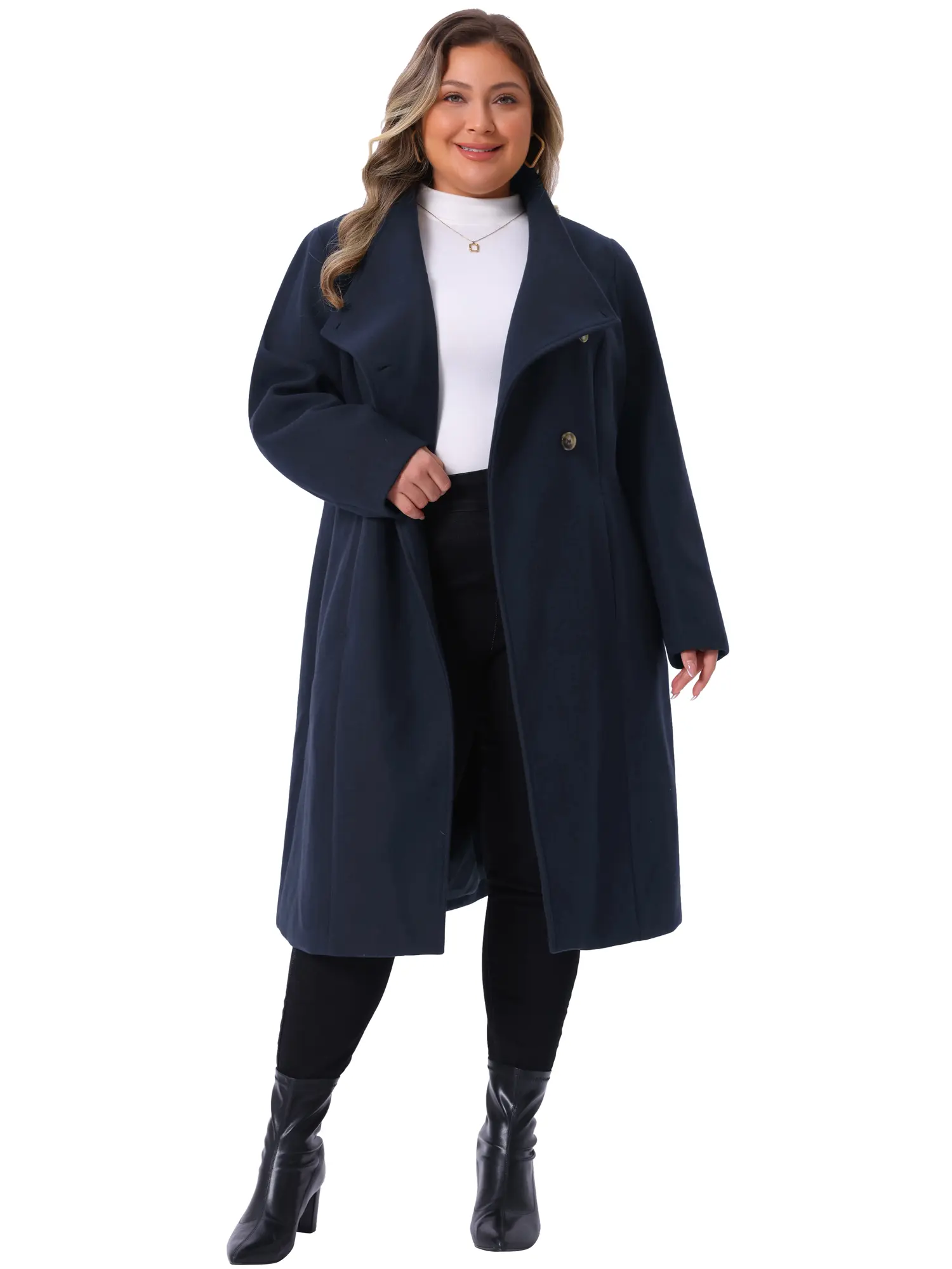 Agnes Orinda Women's Plus Size Overcoat Classic Stand Collar Winter Long Trench Coat