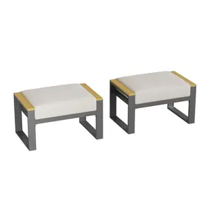Weather-Resistant Comfort - Aluminum Patio Ottoman Set of 2 - Outdoor Footstools with Cushions - Small Metal Garden Chairs - Ideal for Balcony, Deck, Backyard - Outdoor Furniture, Beige