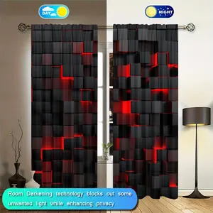 Geometric Pattern Curtain Set, Window Curtain, Room Decor Curtain, Half Light Blocking & Privacy Protection, Durable Polyester Fabric, Ideal for Living Room and Bedroom