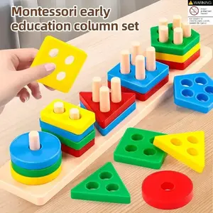 Early Education Geometric Shape Cognitive Desktop Game, Puzzle Toy Shape Sorter Blocks Stacker for Kids Aged 3+, Color & Shape Recognition, Safe Non-Toxic Plastic & Wood