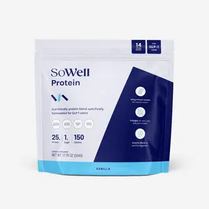 SoWell Protein 25g - Natural Vanilla Flavor, Gut-Friendly, Lactose-Free, Keto, Non-GMO, 150 Calories, 25g Protein, Easy-to-Mix Powder, Digestive Enzymes & Collagen, Physician-Formulated