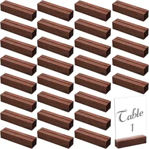 24 Pcs Brown Wooden Place Card Holders Table Number Holder Stands Name Card for Wedding Party Events Exhibition Decor Office Restaurant Business (4.61 x 1.1 x 1 Inches)